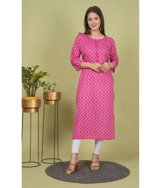 Estela Cotton Blend Printed Straight Womens Kurti - Pink ( Pack of 1 ) - None