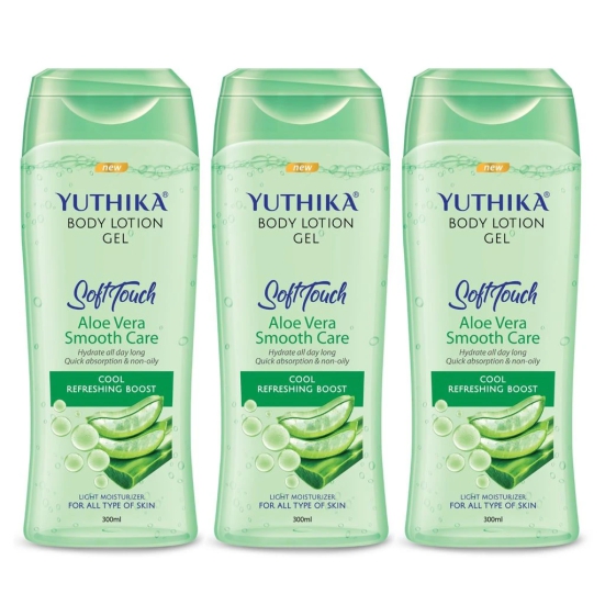 Yuthika Body Lotion Gel Aloe Vera Smooth Care 300ml Pack of 3, Aloe Vera Gel Body Lotion for Summer & Winter