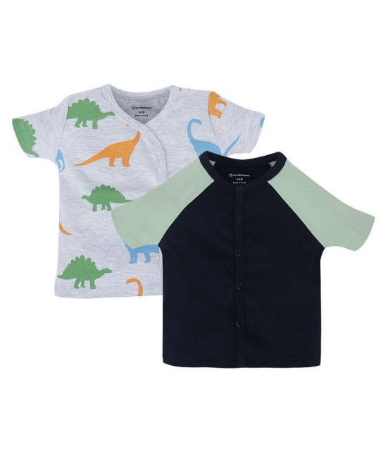 My Milestones T-shirt Half Sleeves Boys Grey Dino / Navy Blue Sage Green Raglan-2Pc Pack  - New Born - None