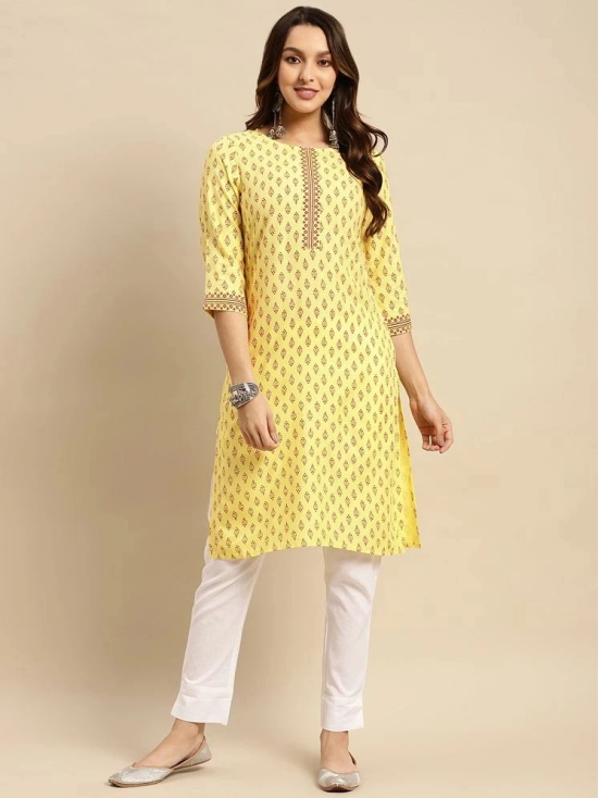 Rangita Women Rayon Yellow Buta Printed Knee Length Straight Kurti - None