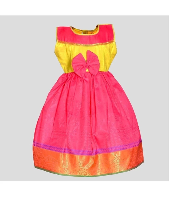 MangoPies - Pink & Yellow Silk Blend Baby Girl Dress ( Pack of 1 ) - None