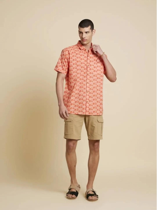 Peach Orange Scooter Printed Shirt-S