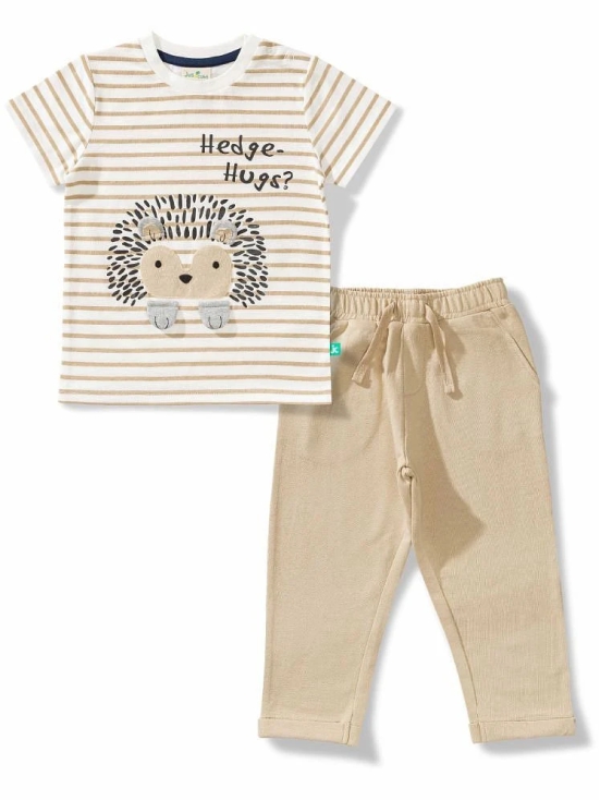 Juscubs Off White Cotton Baby Boy T-Shirt & Trouser ( Pack of 1 ) - None