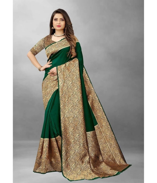 Gazal Fashions Banarasi Silk Embellished Saree With Blouse Piece - Green ( Pack of 1 ) - Green