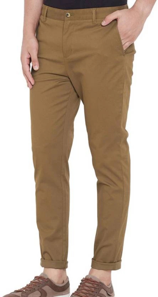 Men Regular Fit Khaki Cotton Blend Trousers