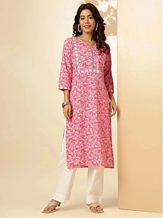 Vbuyz Cotton Printed Straight Womens Kurti - Pink ( Pack of 1 ) - None