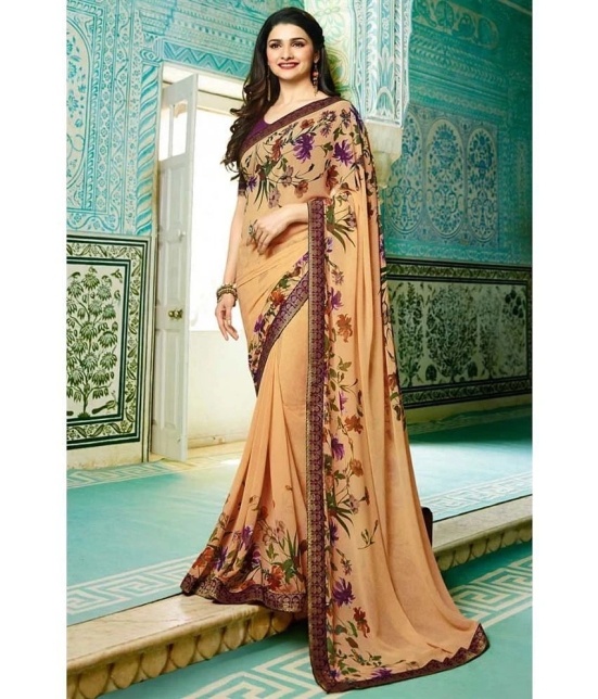 Gazal Fashions Georgette Printed Saree With Blouse Piece - Peach ( Pack of 1 ) - Peach