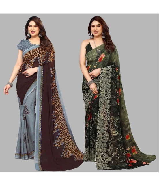 ANAND SAREES Georgette Printed Saree With Blouse Piece - Multicolour ( Pack of 2 ) - Multicolour