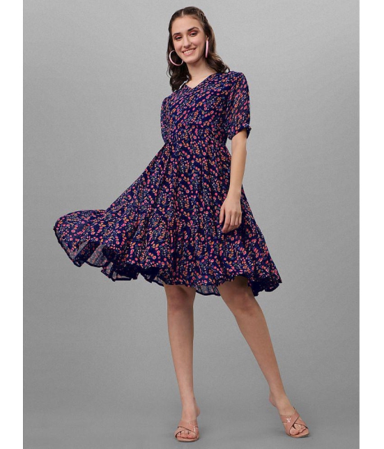 gufrina Rayon Printed Knee Length Womens Fit & Flare Dress - Navy ( Pack of 1 ) - None