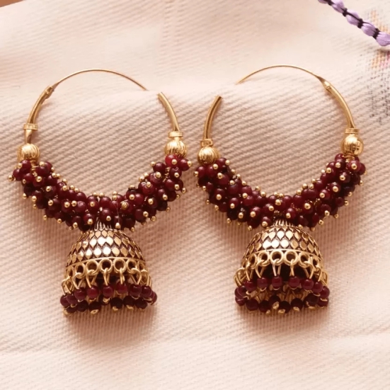 Bollywood style ethnic Maroon Color Oxidized Hoop Jhumka Earrings for Women Alloy Jhumki Earring, Drops & Danglers, Chandbali Earring, Earring Set