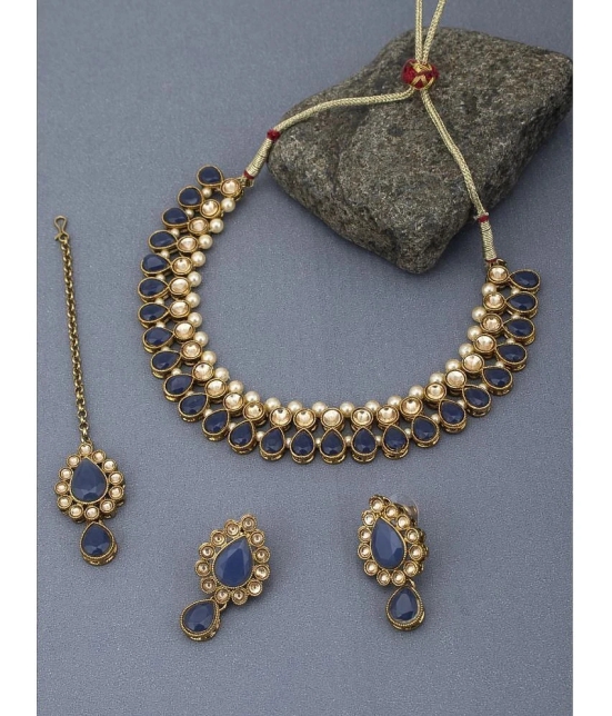 Sukkhi Alloy Blue Traditional Necklaces Set Choker - Blue