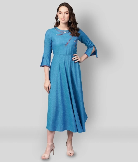 Yash Gallery - Blue Viscose Womens Asymmetrical Kurti ( Pack of 1 ) - S