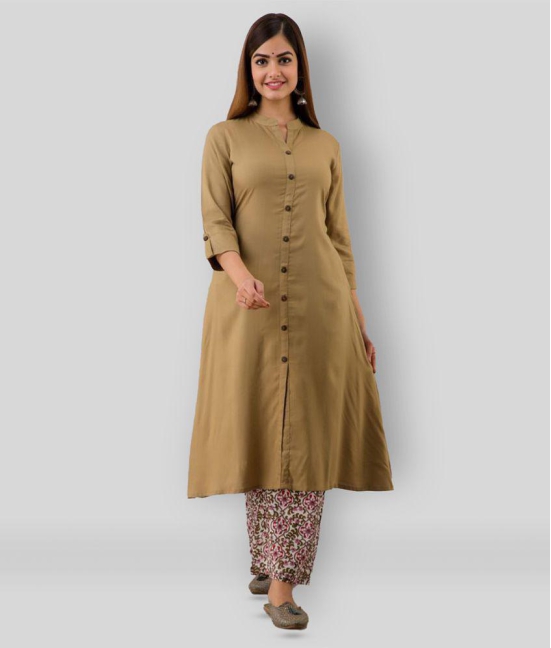 MAUKA - Khaki Rayon Womens Front Slit Kurti ( Pack of 1 ) - XS