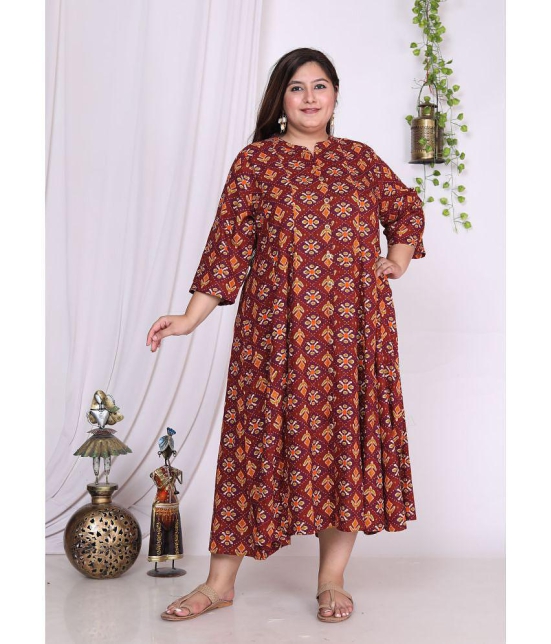 Swasti Cotton Blend Printed Anarkali Womens Kurti - Maroon ( Pack of 1 ) - None