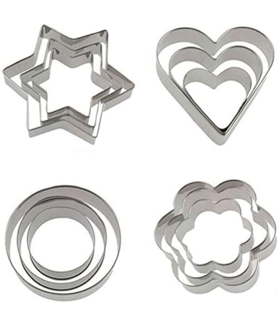 purple dust - Silver Stainless Steel 12 Pcs of Cookie Cutter ( Set of 4 ) - Silver