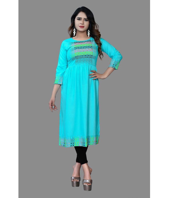 haya fashion - Turquoise Rayon Women's Straight Kurti ( Pack of 1 ) - None