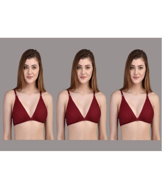 Zourt - Maroon Cotton Non Padded Women's Everyday Bra ( Pack of 3 ) - None