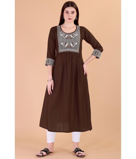 Glomee - Brown Rayon Women's Nayra Kurti ( Pack of 1 ) - None