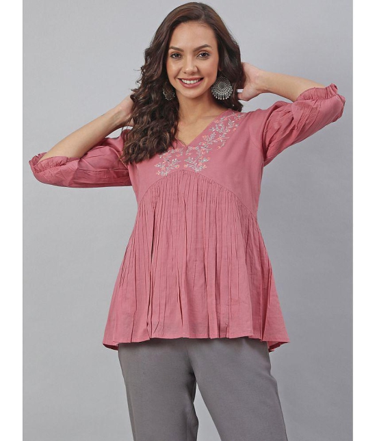 Janasya - Pink Cotton Womens A-Line Top ( Pack of 1 ) - None