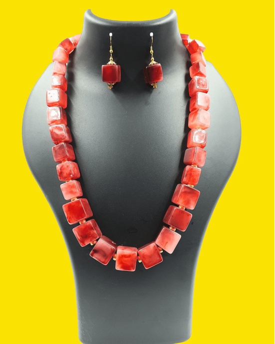 SUGAR CUBE  RED BEADED NECKLACE