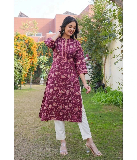 Vbuyz Cotton Printed Straight Womens Kurti - Purple ( Pack of 1 ) - None