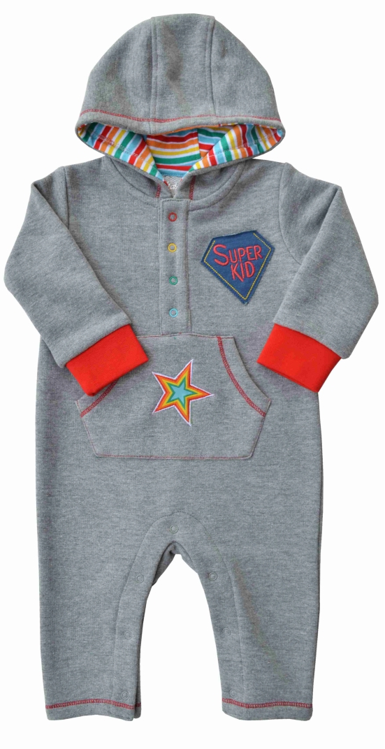 Grey Full Romper with hood & feet/Hoody Sleeper (French Terry)