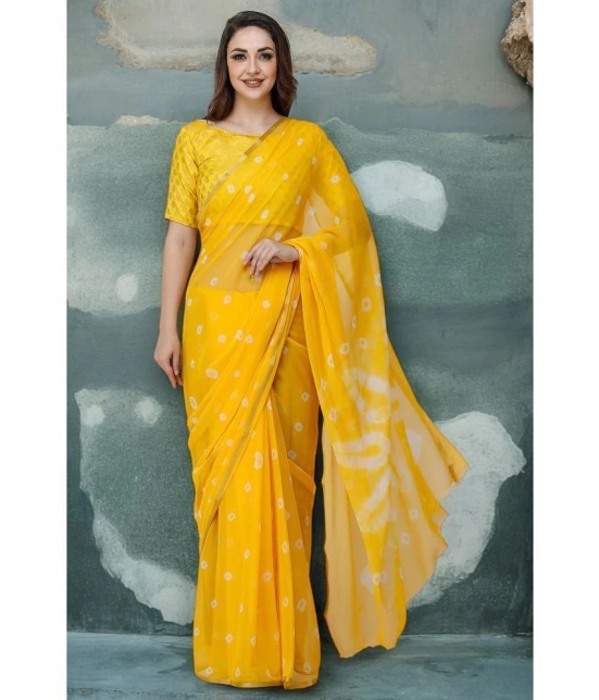 clafoutis Chiffon Dyed Saree Without Blouse Piece - Yellow ( Pack of 1 ) - Yellow