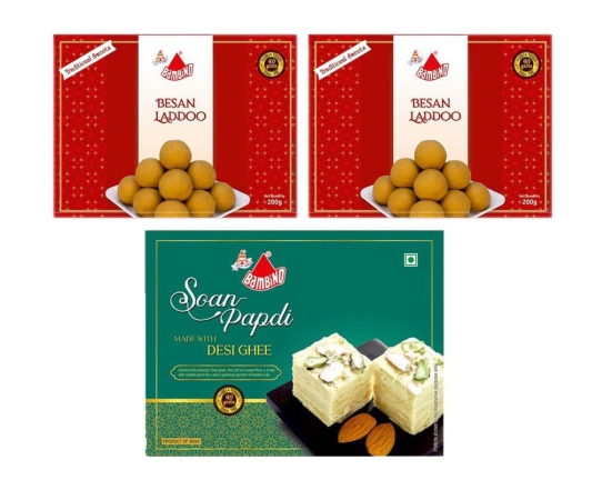 Bambino Combo Pack of 600 Gms Desi Ghee Soan Papdi  Badam 200 Gms I Besan Ladoo 400 Gms