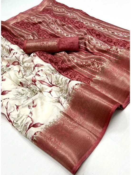 Bhuwal Fashion Art Silk Printed Saree With Blouse Piece - Red ( Pack of 1 ) - Red