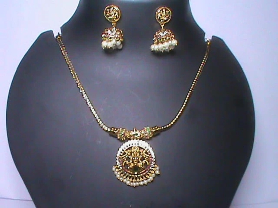 Traditional Indian Gold Plated Laxmi Pendant Set with Earrings