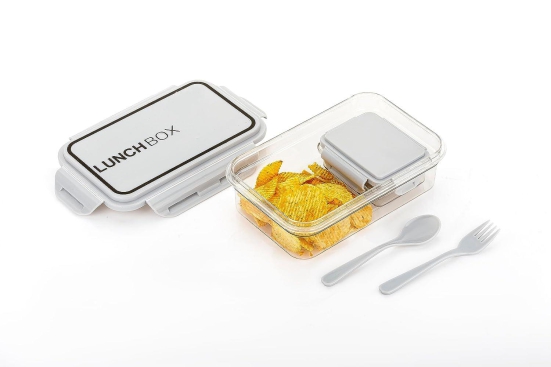 Entisia Classic Transparent Lunch Box - 1 Pcs High Microwave Safe Two Compartment Lunch Box, Plastic Leak Proof Tiffin Box for Travelling, School Kids, Boys, Office (Multicolour)