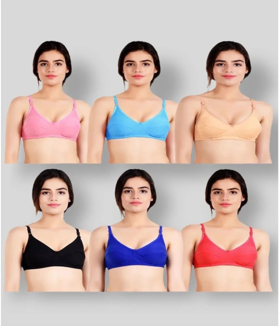 Kiran Enterprises - Multicolor Cotton Blend Non Padded Womens T-Shirt Bra ( Pack of 6 ) - None