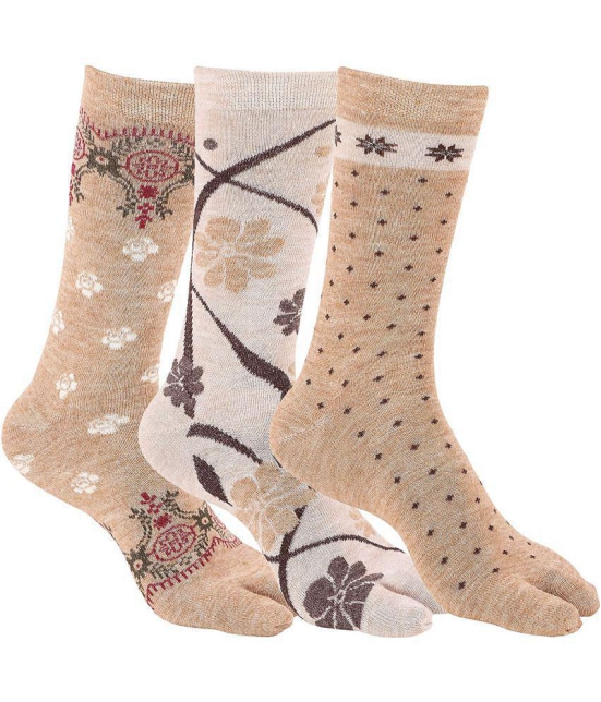 Creature Women's Brown Woolen Floral Leg Warmer Full Length Socks ( Pack of 3 ) - None