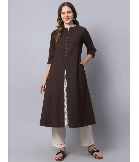 Pistaa - Brown Cotton Womens A-line Kurti ( Pack of 1 ) - None