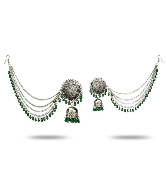 YouBella Stylish Latest Design Combo Of Earrings And Maang Tikka Jewellery Silver Plated  Jhumki Earrings for Women (Green) (YBEAR_32664) - Green