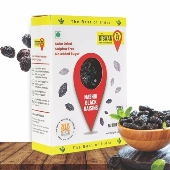 KisaanSay Premium Nashik Seedless Black Raisins 500gm, Solar Dried,No Added Sugar Kali Kishmish, No Sulphur & Preservatives, Raisins Dry Fruit, Kismis, Kishmish