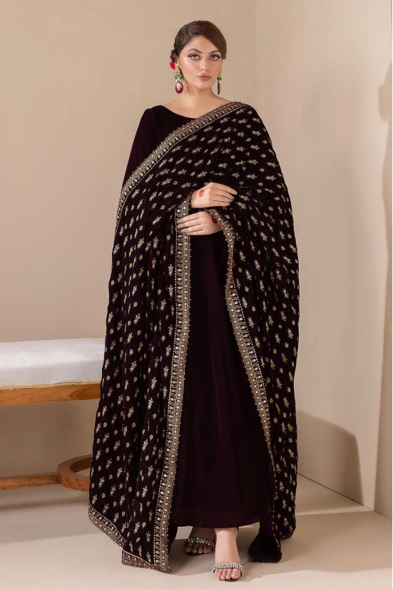 Baroque Velvet Shawls 23 - EMBROIDERED VELVET SHAWL VS-42