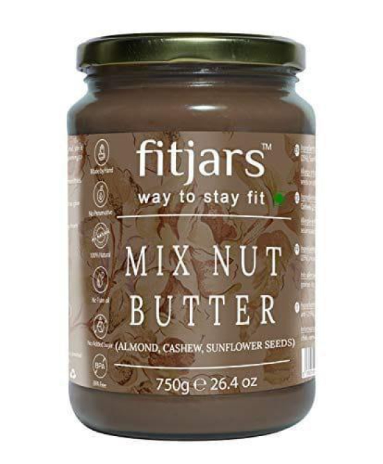 FITJARS Stone Ground Keto Vegan All Natural Gourmet Mix Nut Butter ( Almonds| Cashews|Sunflower Seeds) , 750 GM