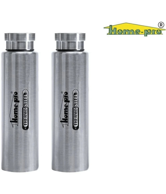 HomePro - Stainless Steel Vacuum Bottle 800ml, Silver 100% leak proof Pack of 2 for Home | Gym | Fridge | School | Office | Trekking & Hiking Bottle - Silver