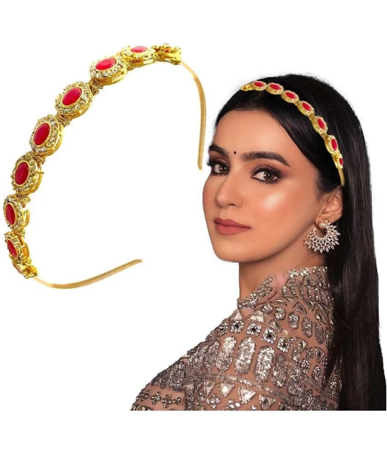 LYKAA Kundan Hair Band Sheeshphool Matha patti Hair Accessories for Women and Girls - 1Pcs (RED) - Red