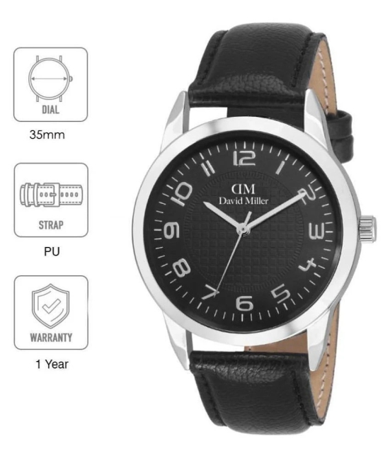 David Miller - Black PU Analog Mens Watch