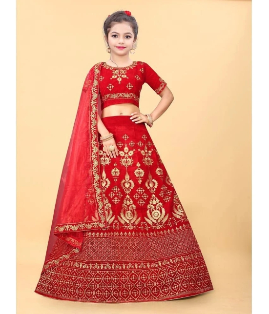 JULEE - Red Velvet Girls Lehenga Choli Set ( Pack of 1 ) - None