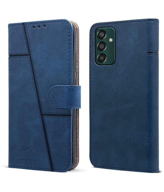 NBOX - Blue Artificial Leather Flip Cover Compatible For Samsung Galaxy M13 ( Pack of 1 ) - Blue