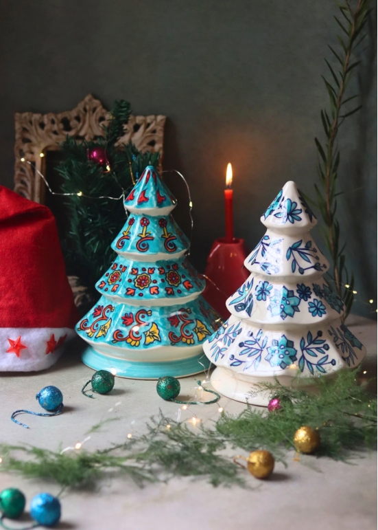 Snow White & Teal Christmas Tree - Set of 2 - Combo Pack