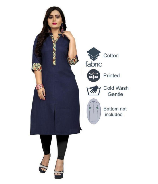 Rangrasiya - Blue Cotton Women''s Straight Kurti ( Pack of 1 ) - L