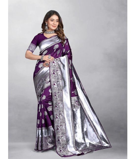 Gazal Fashions - Purple Banarasi Silk Saree With Blouse Piece ( Pack of 1 ) - Purple