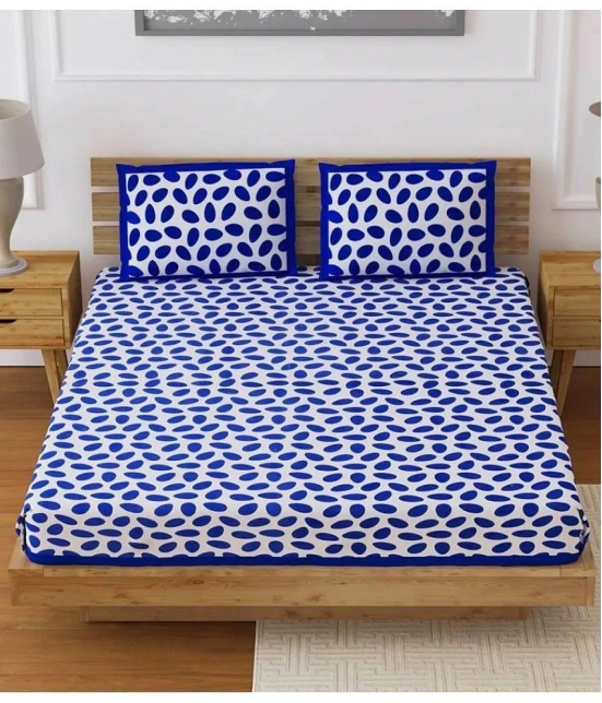 Frionkandy Cotton Queen Bed Sheet with Two Pillow Covers - Blue - Blue