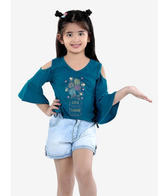 Naughty Ninos - Teal Cotton Girls Top With Shorts ( Pack of 1 ) - None