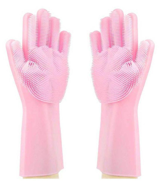 Shopoholic Magic Silicone Srub Rubber Universal Size Cleaning Glove 1 Pair- Reusable