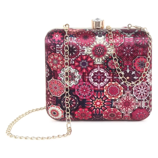 Pink with Multicolor printed Party hand cluth cum sling bag